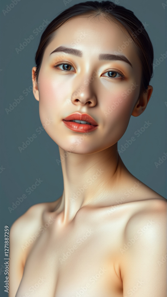 Portrait of beautiful asian woman on isolated grey background Portrait of beautiful asian woman on isolated grey background
