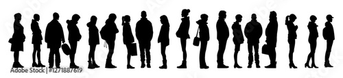 People queue silhouette, waiting in line vector, queue standing vector, line silhouette collection, waiting people vector, crowd vector illustration, waiting in line