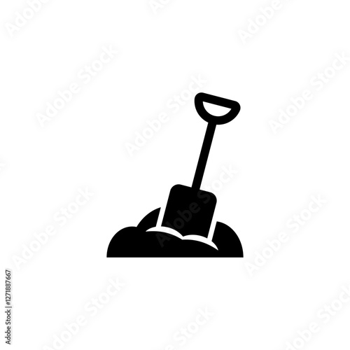 Shovel in dirt. Sand, ground and spade icon. Vector isolated illustration on a white background.