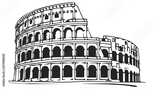 Rome coliseum vector icon hand drawn outline doodle, ancient Roman architecture, famous landmarks, historical monument, Italy, travel illustration, architectural drawing