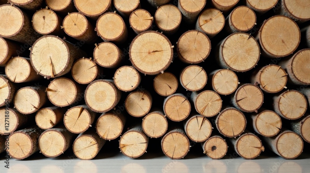 A Stack of Natural Wood Logs, Carefully Arranged and Showing Their Circular Cross-Sections, Displaying the Natural Grain and Texture of the Timber A Stack of Natural Wood Logs, Carefully Arranged and Showing Their Circular Cross-Sections, Displaying the Natural Grain and Texture of the Timber