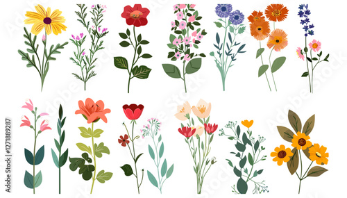 Картината върху платно vector illustration of different flowers, floral decoration, colorful flowers, b