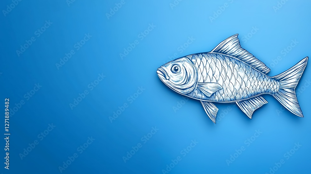 Fototapeta premium Pixelated Fish Illustration on Blue Background Minimalist Digital Art Design
