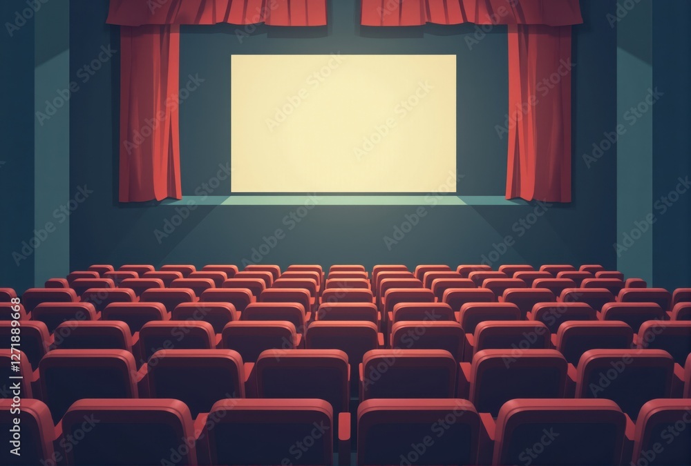 Fototapeta premium Empty Theater Auditorium with Blank Screen and Red Seats