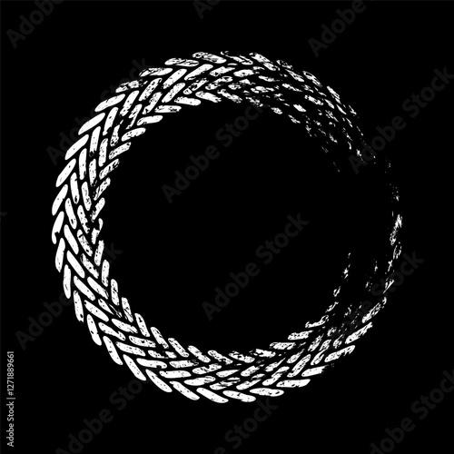 Grunge circle tire track, wheel braking mark. Truck, car or motorcycle tread pattern silhouettes. Auto race, motorsport, speed racing design element. Vector illustration