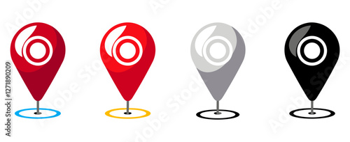 Vector illustration of map pin location icons, modern map markers set, navigation pointer symbols, GPS pin collection, isolated on white background, direction sign