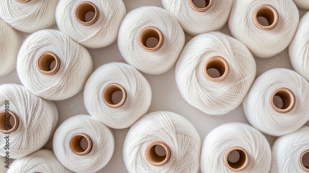 Obraz premium White spools of thread. Craft sewing background