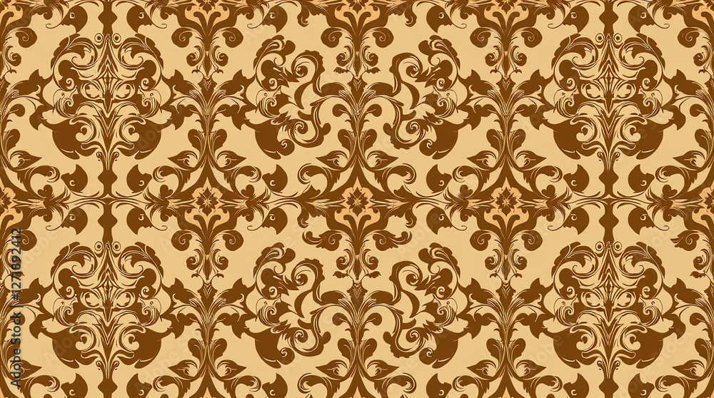 decorative damask pattern including complex floral and scroll motifs. elegant and classic wallpaper style. symmetrical and repeating look decorative damask pattern including complex floral and scroll motifs. elegant and classic wallpaper style. symmetrical and repeating look