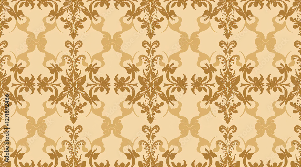 Obraz premium decorative damask pattern including complex floral and scroll motifs. elegant and classic wallpaper style. symmetrical and repeating look