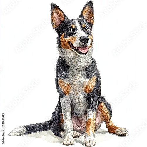 Australian Cattle Dog Watercolor Clipart – Die Cut, Hyper-Realistic & Centered