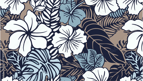 Traditional Hawaiian wallpaper - vector seamless pattern, tropical floral design, island motif, Polynesian textile, vintage abstract art, exotic background, beach decor, aloha culture, summer vibe