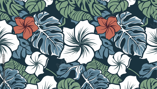 Vector illustration - Traditional Hawaiian wallpaper, seamless tropical pattern, floral island design, vintage Polynesian motif, exotic textile, summer background, abstract decor, artistic print