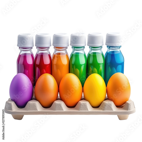 Colorful Easter Egg Painting Setup isolated on white or transparent background, png clipart, design element. Easy to place on any other background. photo