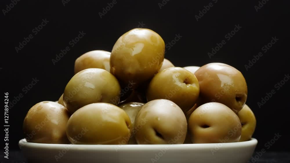 Pickled round green olives from Greece, close up of red black and green olive, fermented spanish salted food. Pickled round green olives from Greece, close up of red black and green olive, fermented spanish salted food.