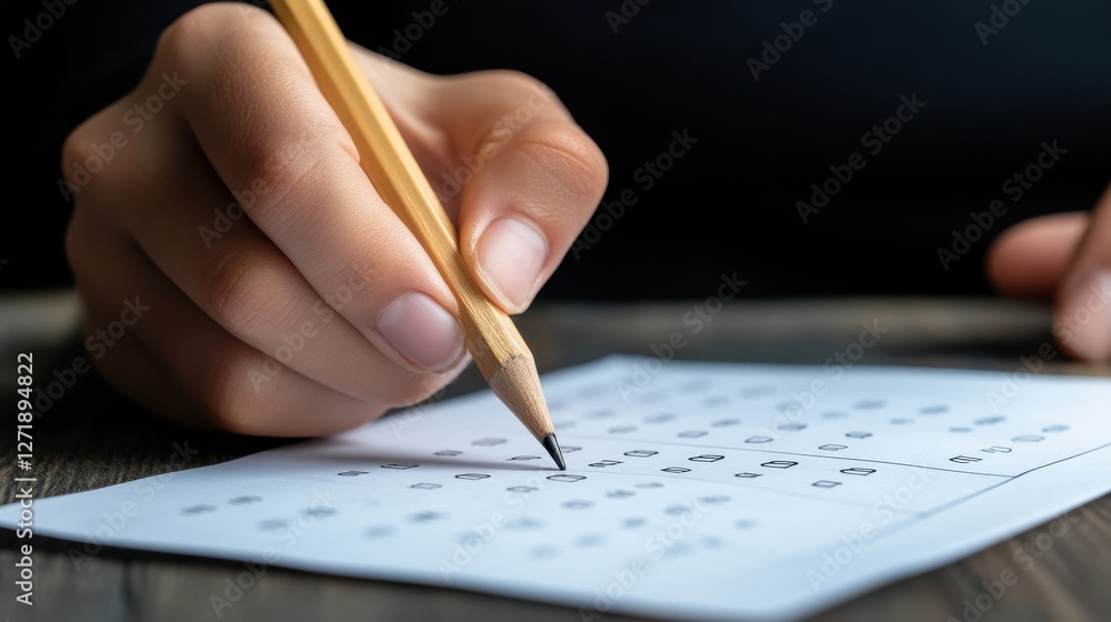 A person is writing with a pencil on a piece of paper A person is writing with a pencil on a piece of paper