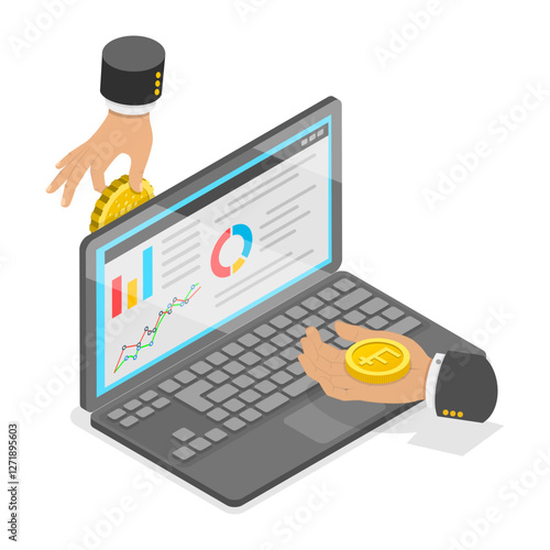 3D Isometric Flat Vector Illustration of Cryptocurrency Exchange Platform, Digital Wallet Technology. Item 3