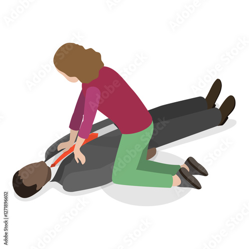3D Isometric Flat Vector Illustration of Medical First Aid, Emergency procedures, and rescue scenarios. Item 7