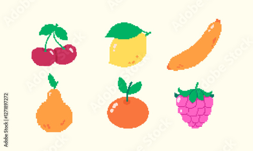 Set of colourful pixelated fruits