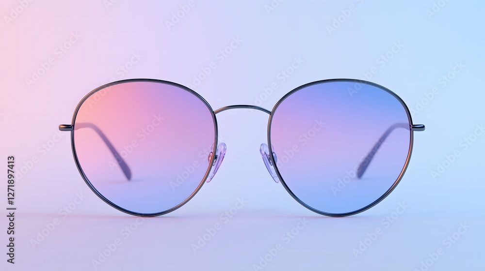 Stylish Round Sunglasses with Gradient Lenses on Pastel Background for Fashion and Accessories Concepts Stylish Round Sunglasses with Gradient Lenses on Pastel Background for Fashion and Accessories Concepts