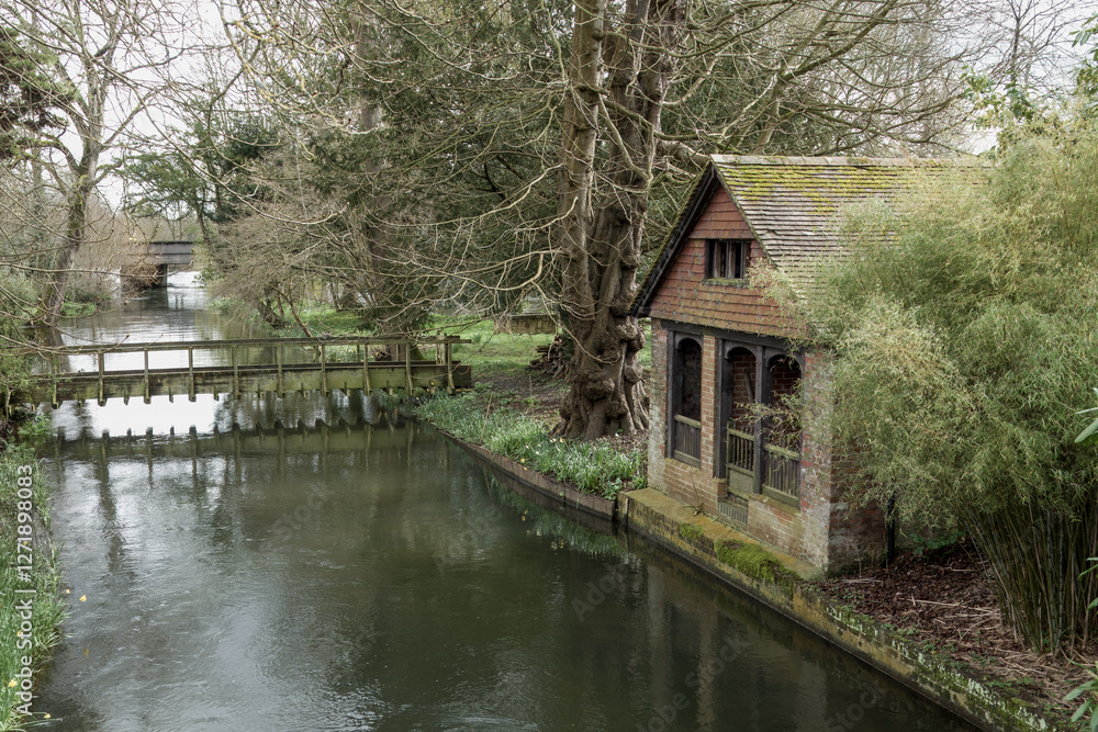 fishing hut on The River Avon at Salisbury Wiltshire England fishing hut on The River Avon at Salisbury Wiltshire England