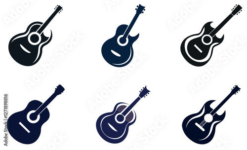 Collection of Different Guitar Silhouettes on White Background