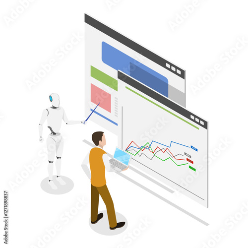 3D Isometric Flat Vector Illustration of Neural Networks, Artificial Intelligence Technology. Item 1
