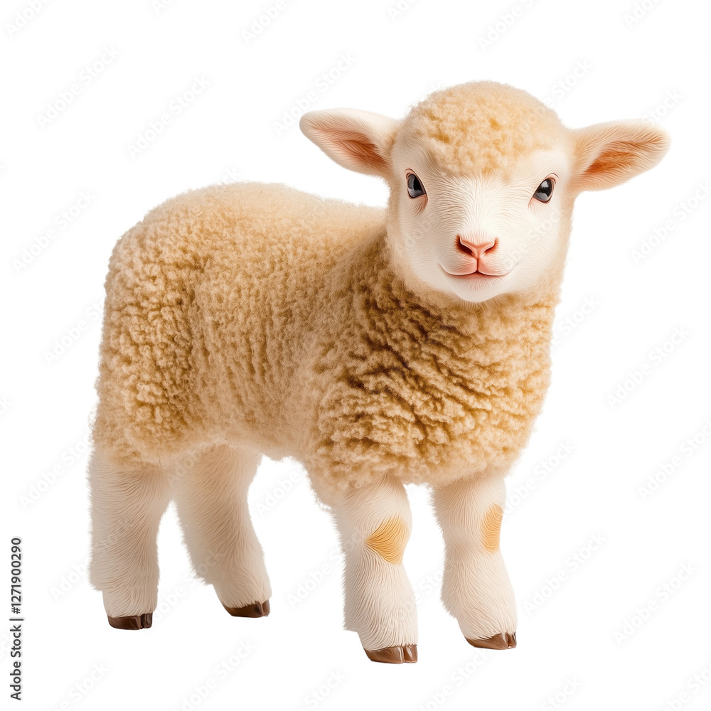 Fototapeta premium Cute Lamb on White Background isolated on white or transparent background, png clipart, design element. Easy to place on any other background.