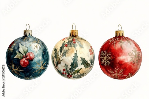 Vintage christmas ornaments watercolor illustration holiday theme artistic cozy home colorful design
