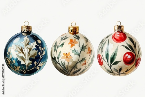 Vintage christmas ornaments watercolor illustration holiday theme artistic cozy home colorful design