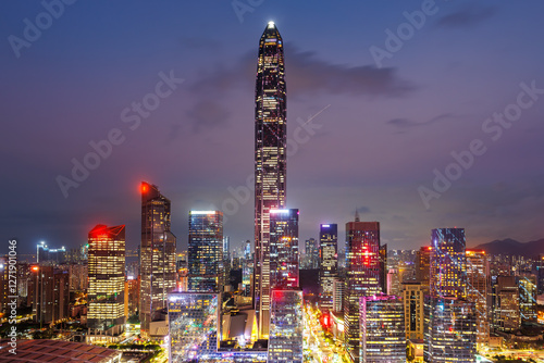 Shenzhen skyline Futian district cityscape with skyscrapers at night in Shenzhen, China photo