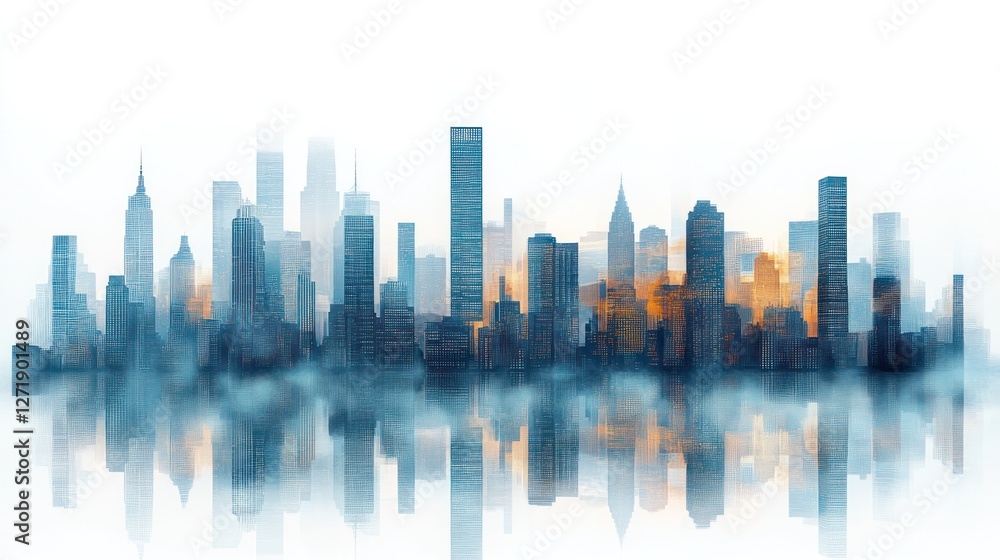 Fototapeta premium City skyline reflected in morning mist