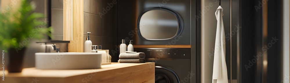 A modern bathroom showcasing stylish decor, soft lighting, and elegant fixtures for a tranquil atmosphere. A modern bathroom showcasing stylish decor, soft lighting, and elegant fixtures for a tranquil atmosphere.