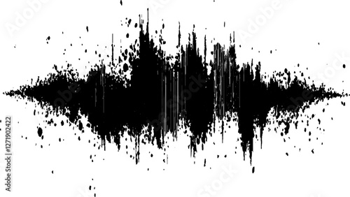 Abstract sound wave, black ink splatter on white background. Vector brush grunge texture rough black scratches splatter grunge distressed background.