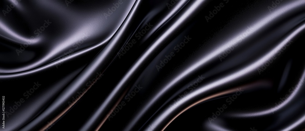 Fototapeta premium Silken Black Abstract Waving Background Texture Elegant Dark Fabric Motion Smooth Material Design Backdrop Surface
