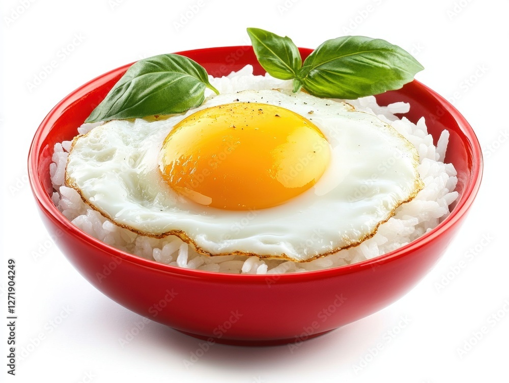Grilled Egg Delight Kitchen Table Realistic Food Photo Brightly Lit Setting Close-Up White Rice with Fried Egg Presentation Grilled Egg Delight Kitchen Table Realistic Food Photo Brightly Lit Setting Close-Up White Rice with Fried Egg Presentation