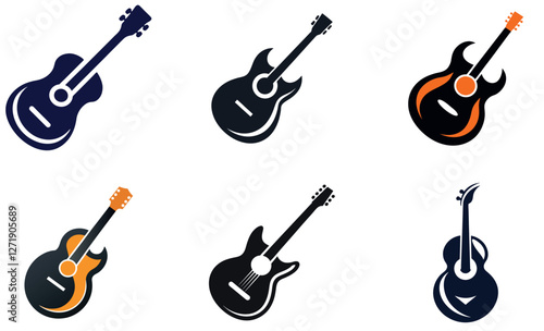 Collection of various guitar silhouette icons