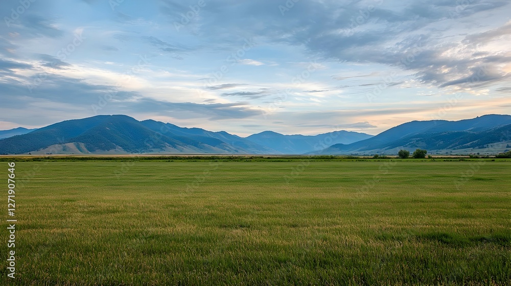 Serene Landscape of Rolling Green Hills Under a Blue Sky Serene Landscape of Rolling Green Hills Under a Blue Sky
