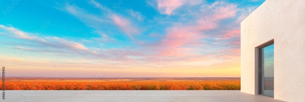 Sunset Vineyard Horizon Contemporary Vineyard Landscape with Organic Textures for Wine Tourism and Dining Experiences - Agricultural Elegance and Gastronomic Inspirations