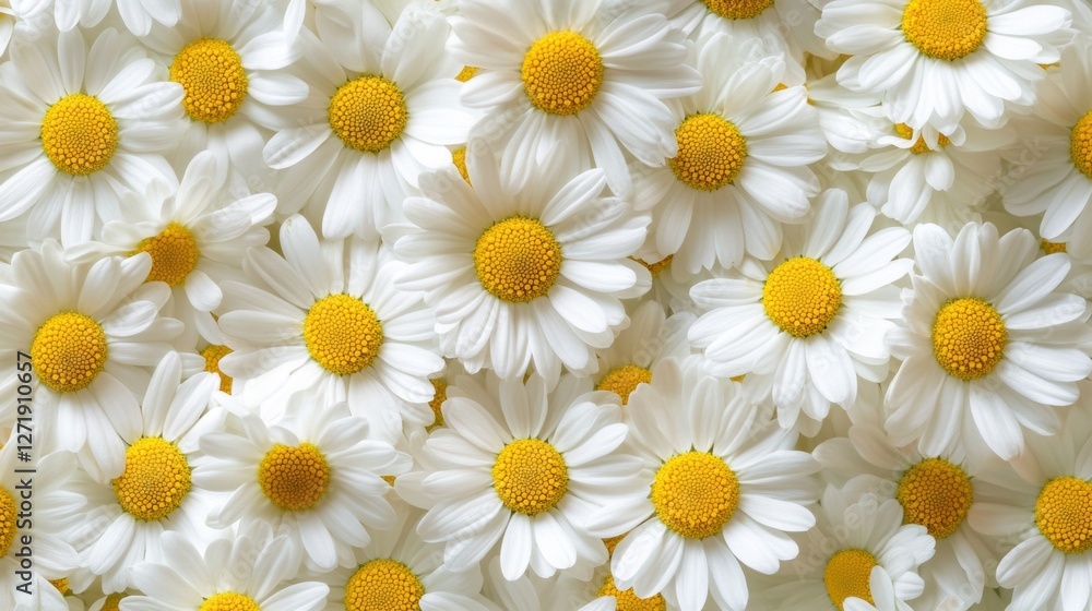Fresh white and yellow daisies evenly spread out to create a cheerful and natural floral wallpaper. Fresh white and yellow daisies evenly spread out to create a cheerful and natural floral wallpaper.