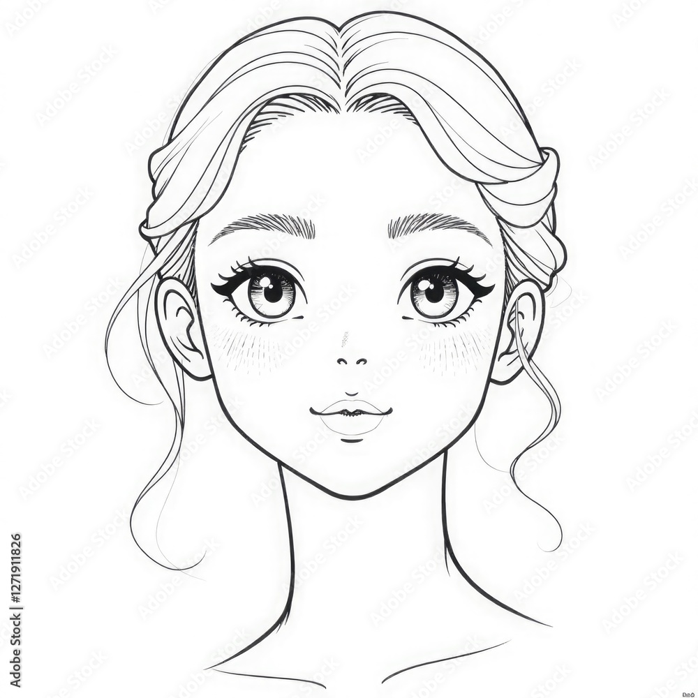 Black and white drawing of a young beautiful girl. Coloring, tattoo, minimalism, business card, website, salon, poster, brochure, postcard, magazine, book Black and white drawing of a young beautiful girl. Coloring, tattoo, minimalism, business card, website, salon, poster, brochure, postcard, magazine, book