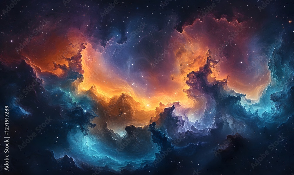 Fototapeta premium Vibrant cosmic clouds swirling in the depths of space with scattered stars