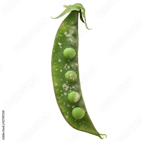 Front view of a spoil rotten snow pea vegetable  isolated on white background, png