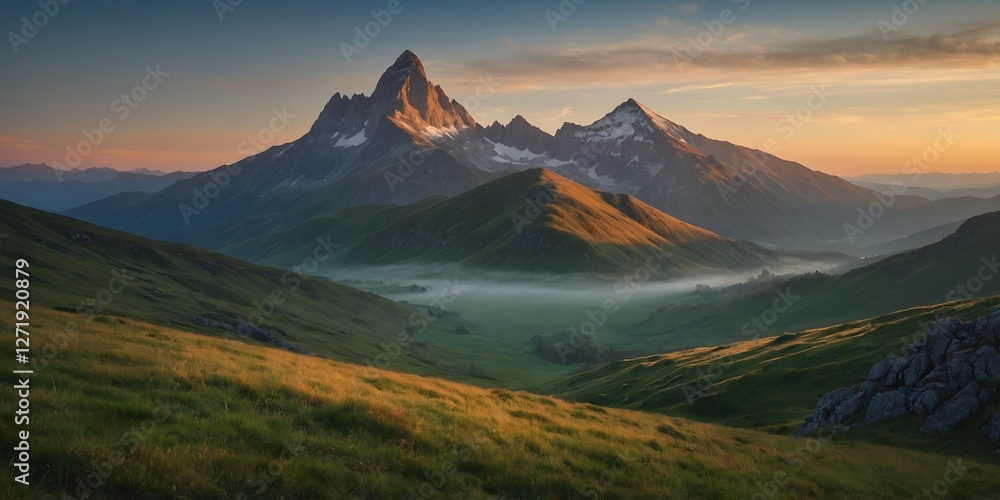 Fototapeta premium Amazing sunrise with mountain views. Ai Generative.