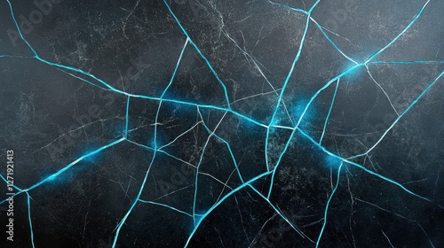 Abstract background featuring intricate blue crack patterns on a textured black surface ideal for artistic designs and modern decor