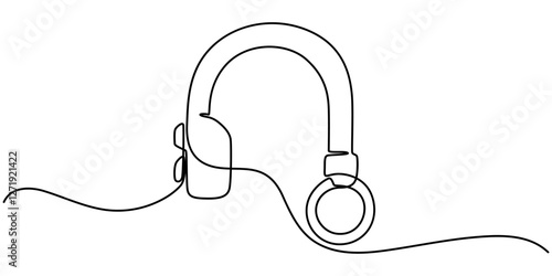 Hearing aid continuous one line drawing. Hearing device single line illustration. International week of the deaf minimalist design poster vector, Hearing device with sound waves minimal single line. 
