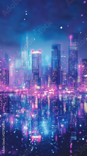 Wallpaper Mural Futuristic cityscape glows with vibrant reflections and neon lights Torontodigital.ca