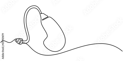 Hearing aid continuous one line drawing. Hearing device single line illustration. International week of the deaf minimalist design poster vector, Hearing device with sound waves minimal single line. 