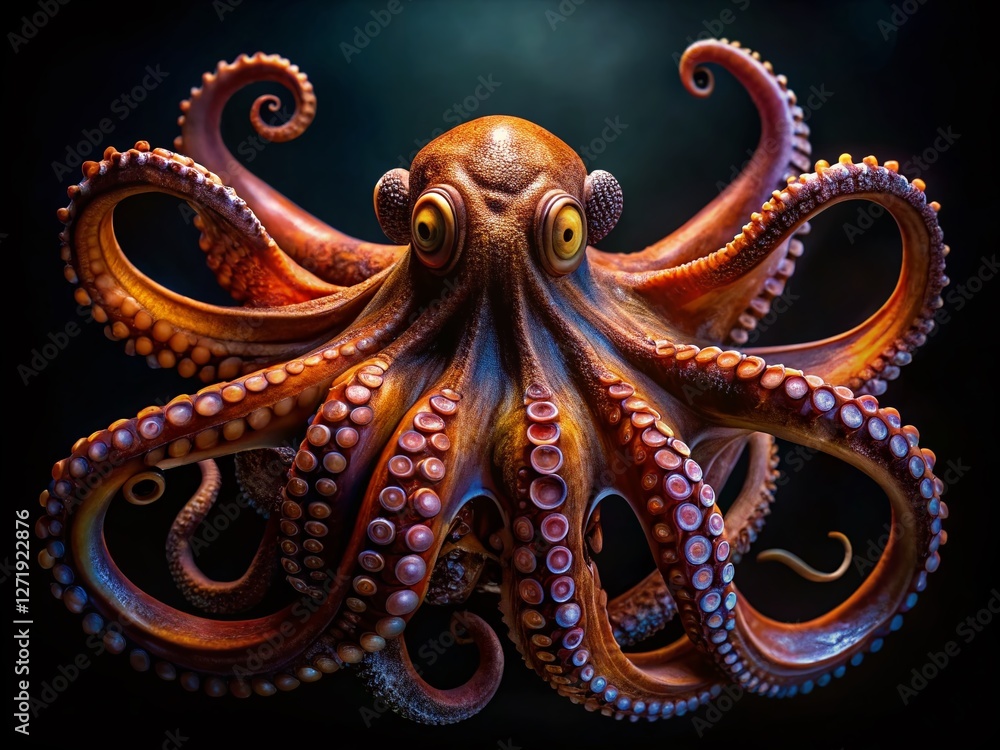 Fototapeta premium Giant Pacific Octopus in Black - Mysterious Underwater Creature Stock Photo