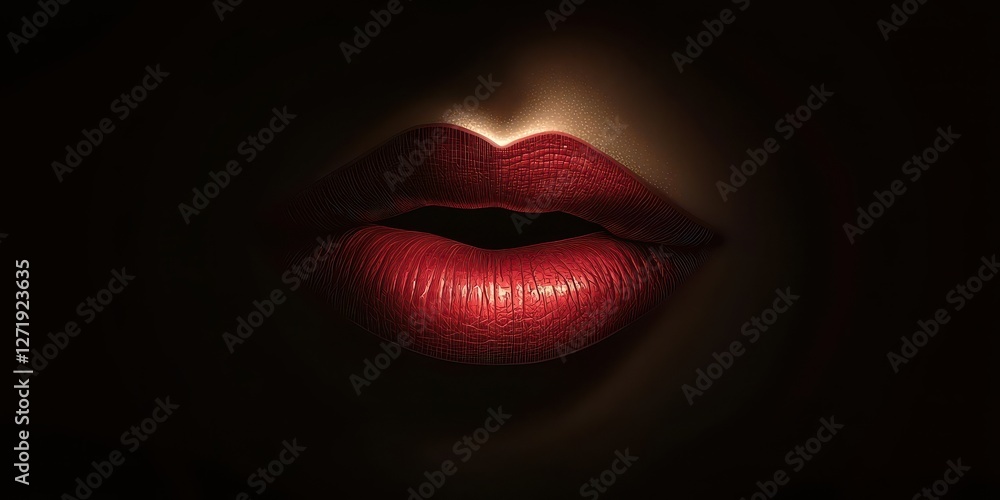 Fototapeta premium Sensuous red lips highlighted against a stark black background