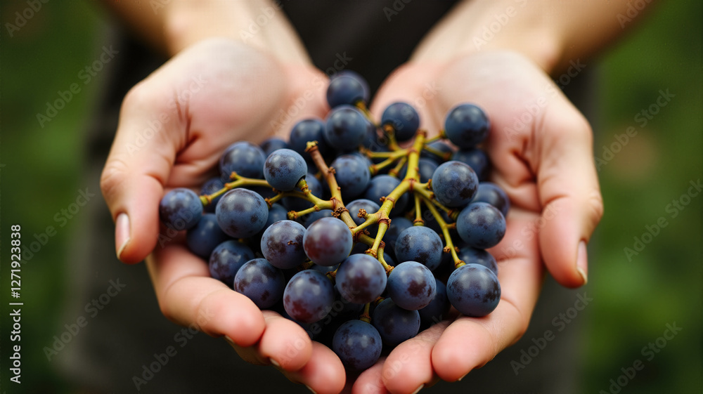 A bunch of grapes in the hands of a woman close-up A bunch of grapes in the hands of a woman close-up
